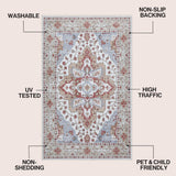 Superbia Boho Medallion Border Non-slip Machine-washable Area Rug