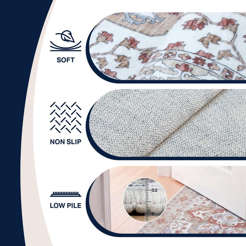Superbia Boho Medallion Border Non-slip Machine-washable Area Rug