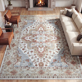 Superbia Boho Medallion Border Non-slip Machine-washable Area Rug