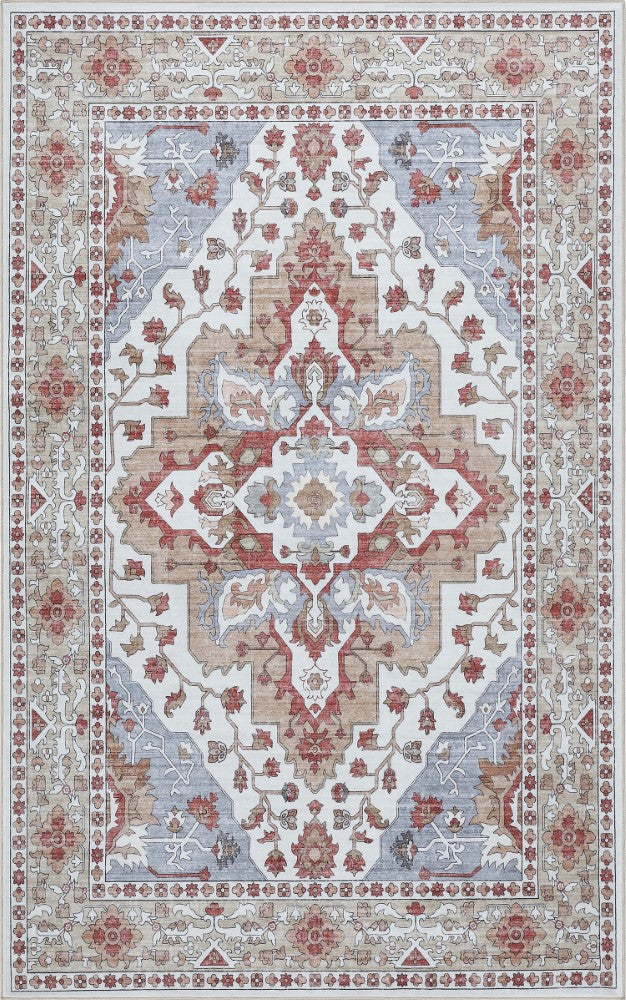 Superbia Boho Medallion Border Non-slip Machine-washable Area Rug