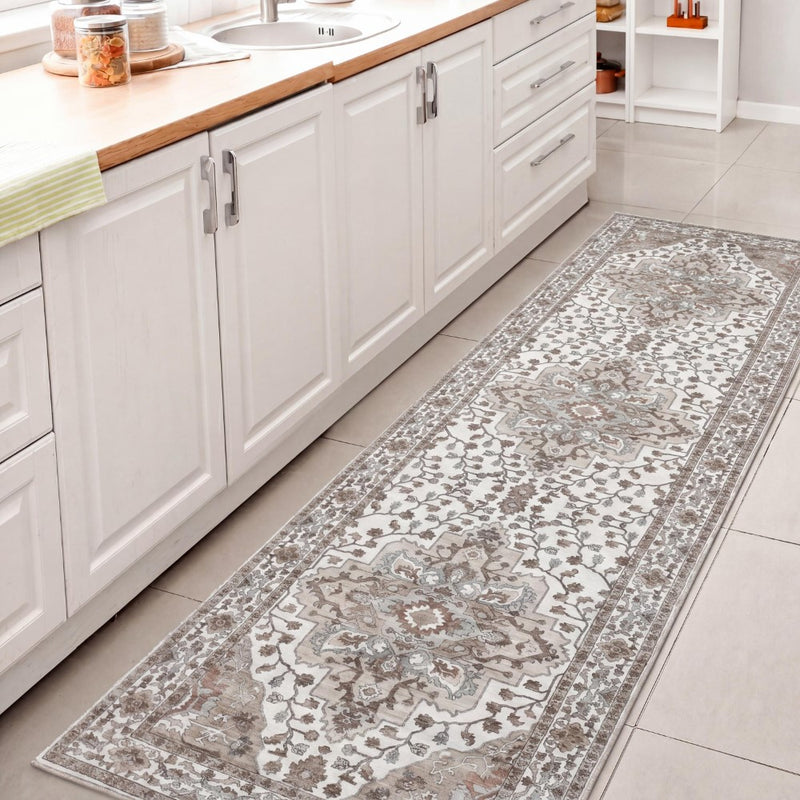 Superbia Boho Medallion Border Non-slip Machine-washable Area Rug