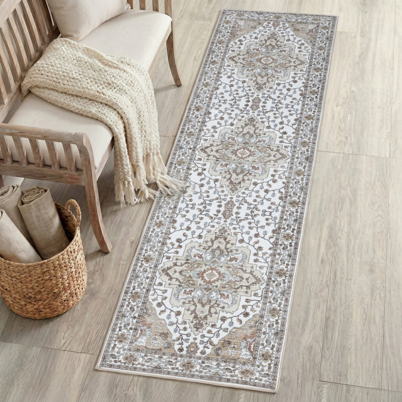 Superbia Boho Medallion Border Non-slip Machine-washable Area Rug