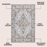 Superbia Boho Medallion Border Non-slip Machine-washable Area Rug