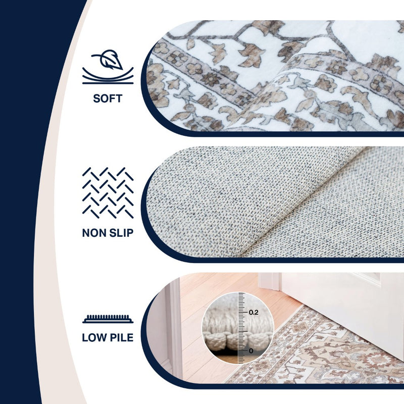 Superbia Boho Medallion Border Non-slip Machine-washable Area Rug