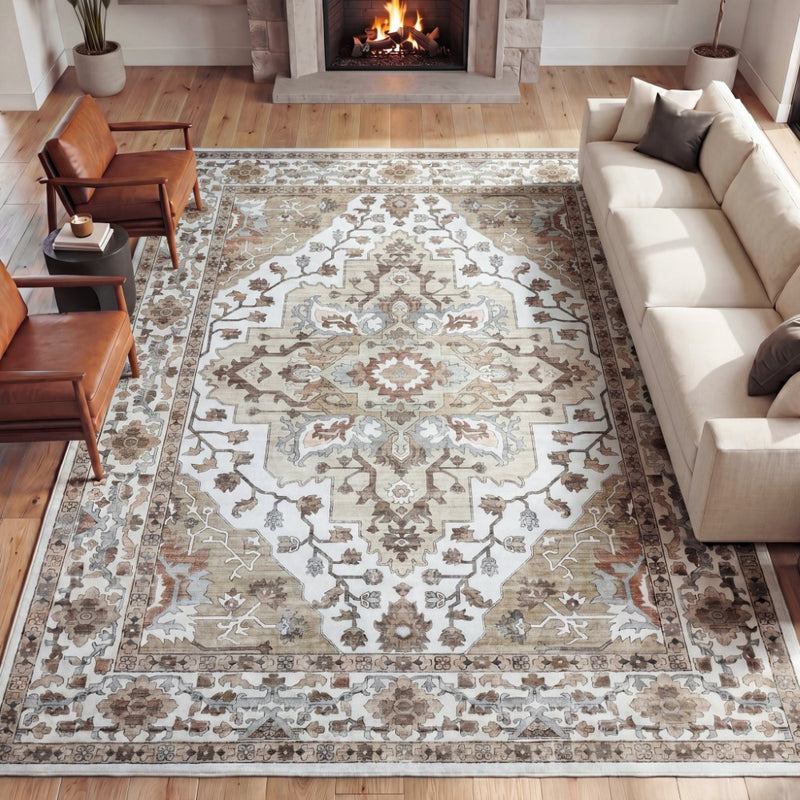 Superbia Boho Medallion Border Non-slip Machine-washable Area Rug