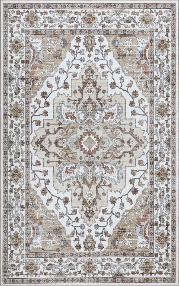 Superbia Boho Medallion Border Non-slip Machine-washable Area Rug