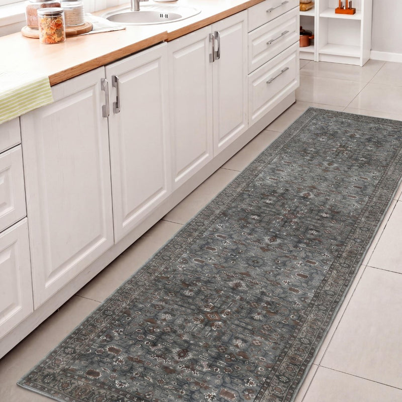 Subtlety Medallion All-over Floral Border Non-slip Machine-washable Area Rug