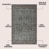 Subtlety Medallion All-over Floral Border Non-slip Machine-washable Area Rug
