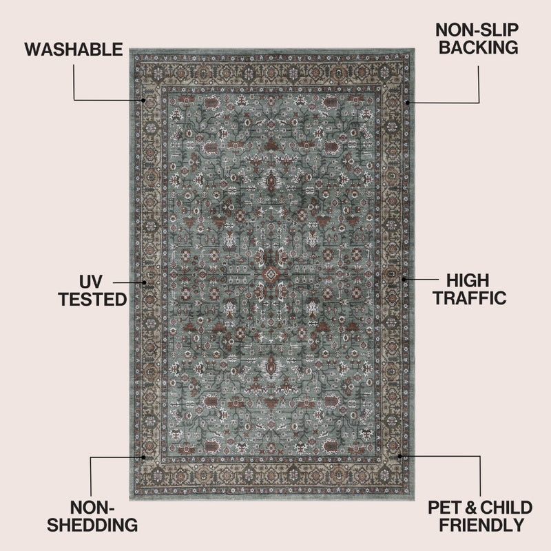 Subtlety Medallion All-over Floral Border Non-slip Machine-washable Area Rug
