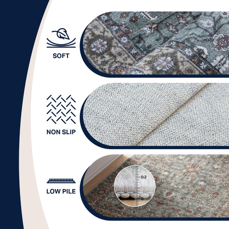 Subtlety Medallion All-over Floral Border Non-slip Machine-washable Area Rug