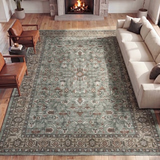 Subtlety Medallion All-over Floral Border Non-slip Machine-washable Area Rug