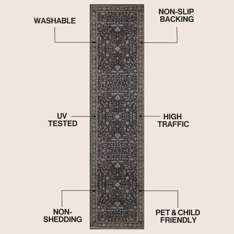 Subtlety Medallion All-over Floral Border Non-slip Machine-washable Area Rug