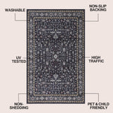 Subtlety Medallion All-over Floral Border Non-slip Machine-washable Area Rug