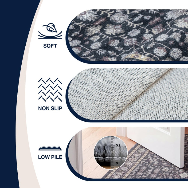 Subtlety Medallion All-over Floral Border Non-slip Machine-washable Area Rug