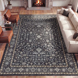 Subtlety Medallion All-over Floral Border Non-slip Machine-washable Area Rug