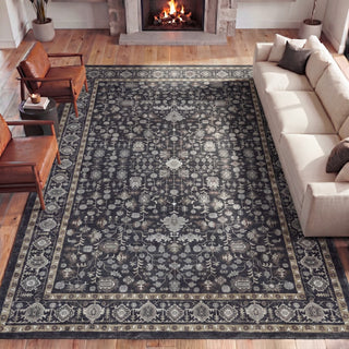 Subtlety Medallion All-over Floral Border Non-slip Machine-washable Area Rug