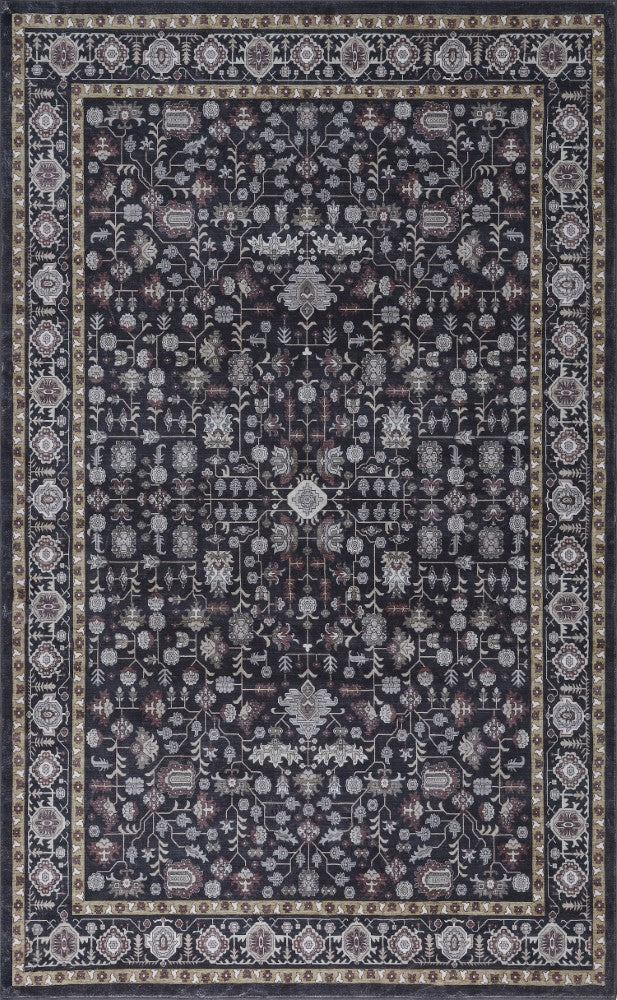 Subtlety Medallion All-over Floral Border Non-slip Machine-washable Area Rug