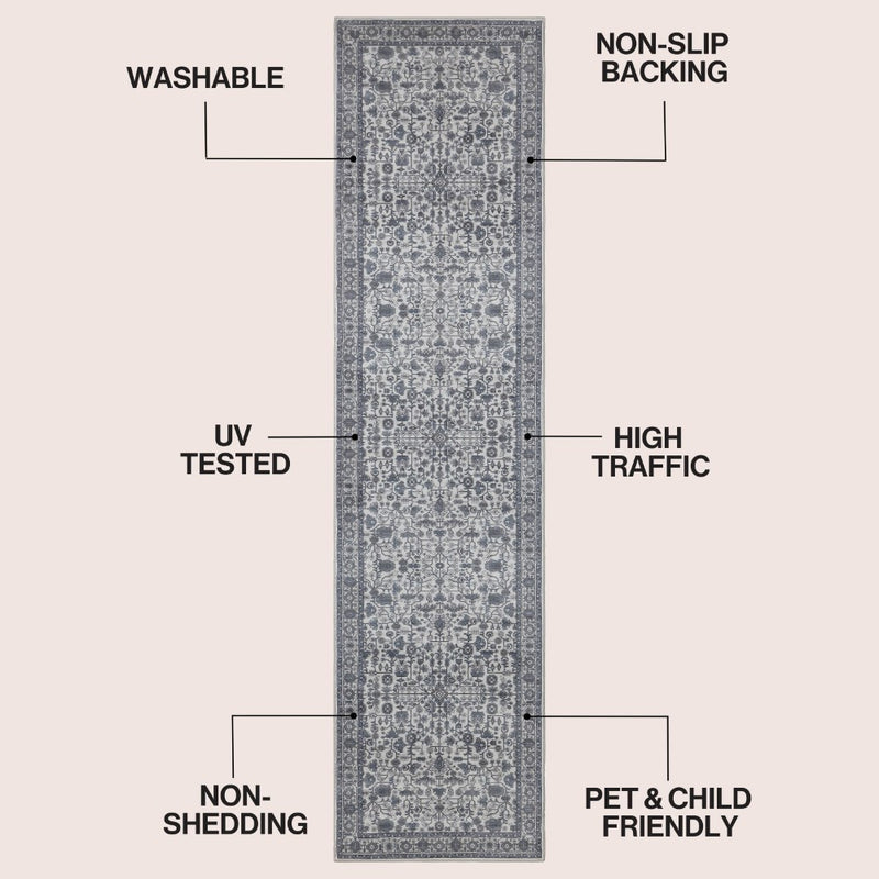 Subtlety Medallion All-over Floral Border Non-slip Machine-washable Area Rug