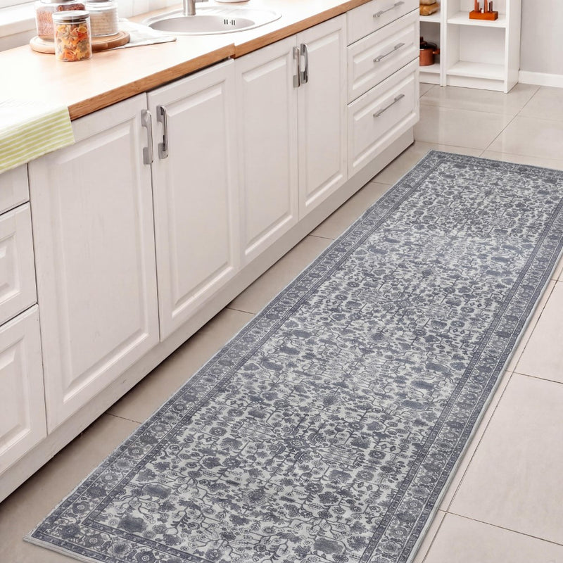 Subtlety Medallion All-over Floral Border Non-slip Machine-washable Area Rug