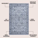 Subtlety Medallion All-over Floral Border Non-slip Machine-washable Area Rug