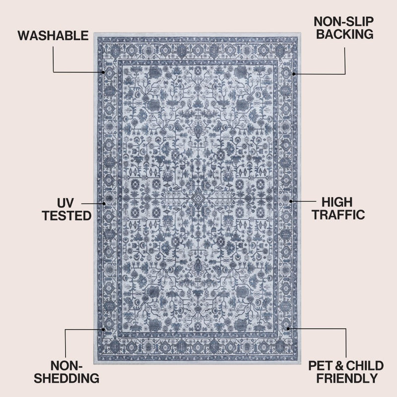 Subtlety Medallion All-over Floral Border Non-slip Machine-washable Area Rug