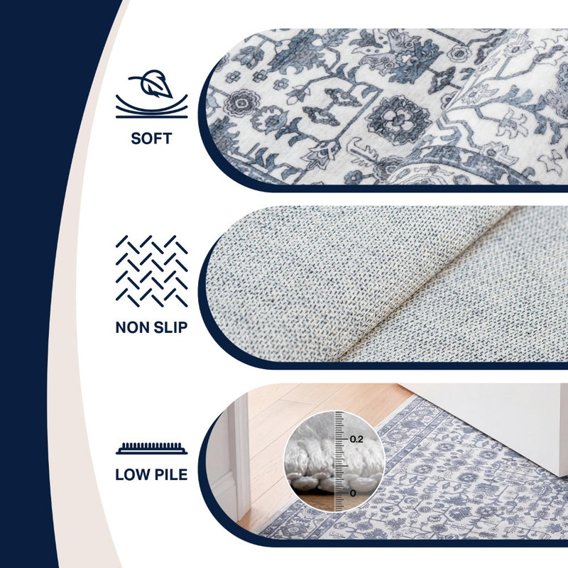 Subtlety Medallion All-over Floral Border Non-slip Machine-washable Area Rug