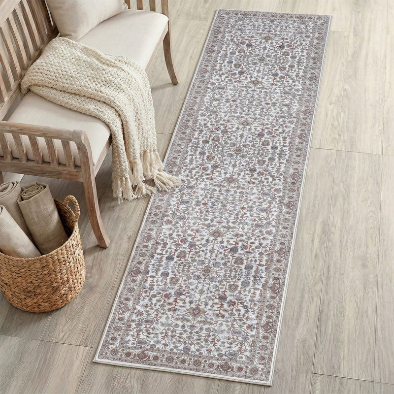 Subtlety Medallion All-over Floral Border Non-slip Machine-washable Area Rug