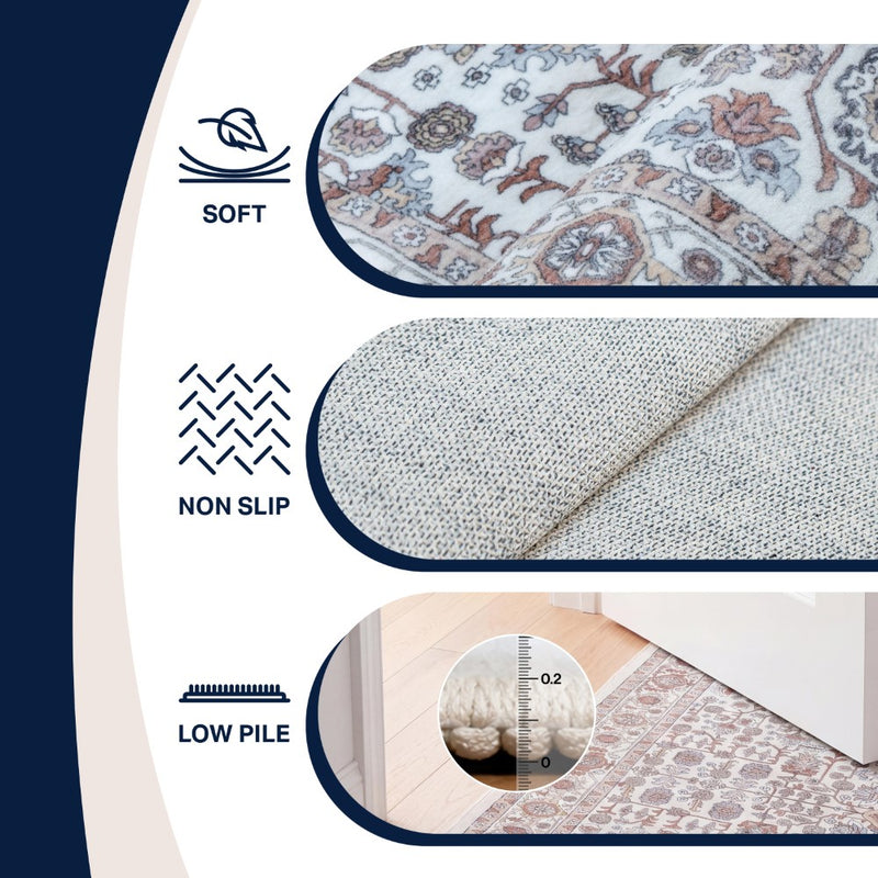 Subtlety Medallion All-over Floral Border Non-slip Machine-washable Area Rug