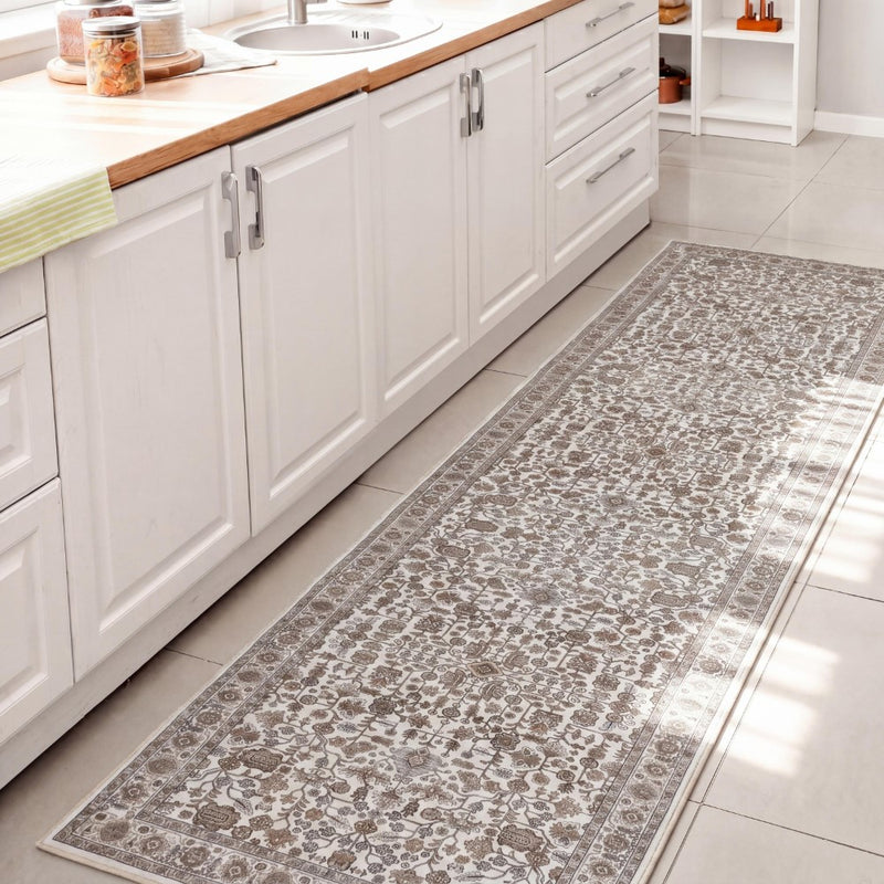 Subtlety Medallion All-over Floral Border Non-slip Machine-washable Area Rug