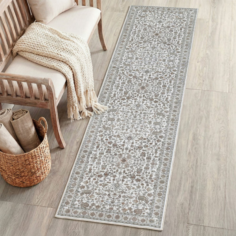 Subtlety Medallion All-over Floral Border Non-slip Machine-washable Area Rug