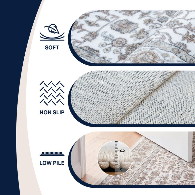 Subtlety Medallion All-over Floral Border Non-slip Machine-washable Area Rug