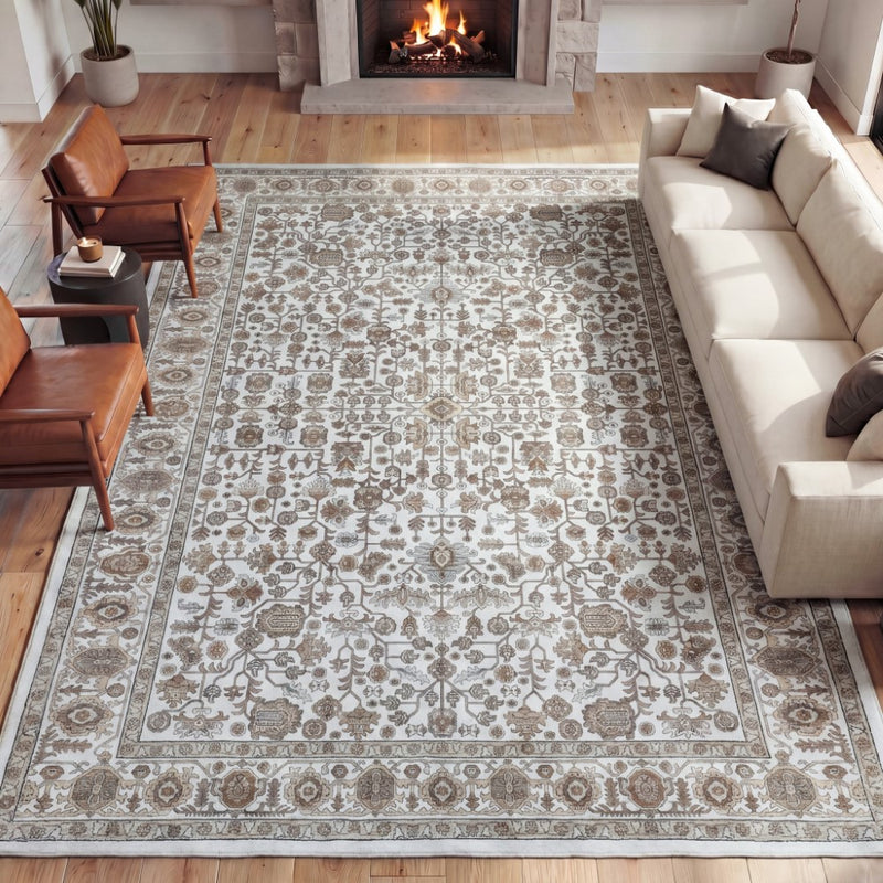 Subtlety Medallion All-over Floral Border Non-slip Machine-washable Area Rug