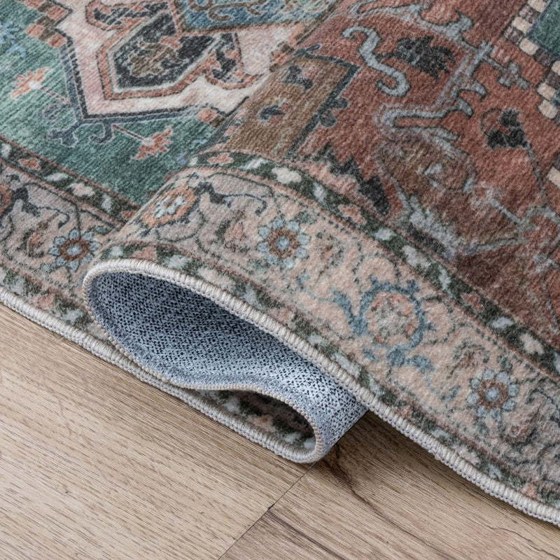 Sersi Ornate Large Medallion Border Non-slip Machine-washable Area Rug