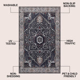 Sersi Ornate Large Medallion Border Non-slip Machine-washable Area Rug