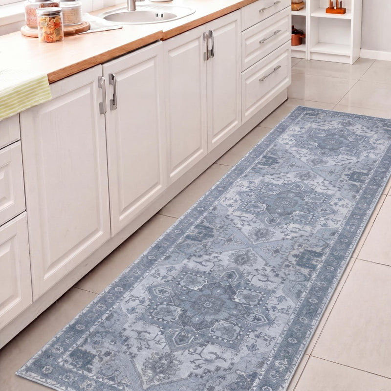 Sersi Ornate Large Medallion Border Non-slip Machine-washable Area Rug