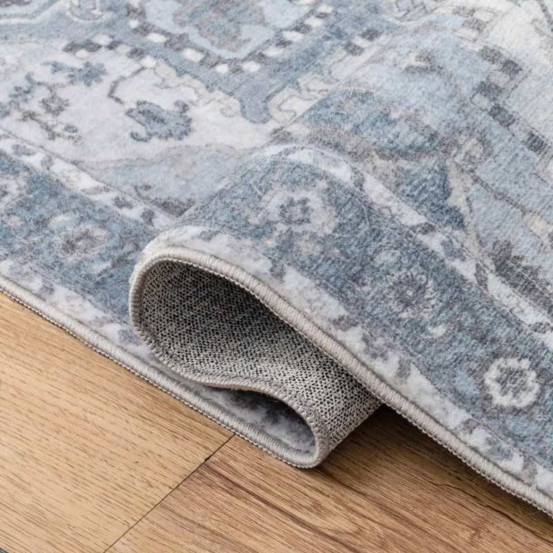 Sersi Ornate Large Medallion Border Non-slip Machine-washable Area Rug