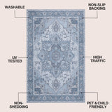 Sersi Ornate Large Medallion Border Non-slip Machine-washable Area Rug