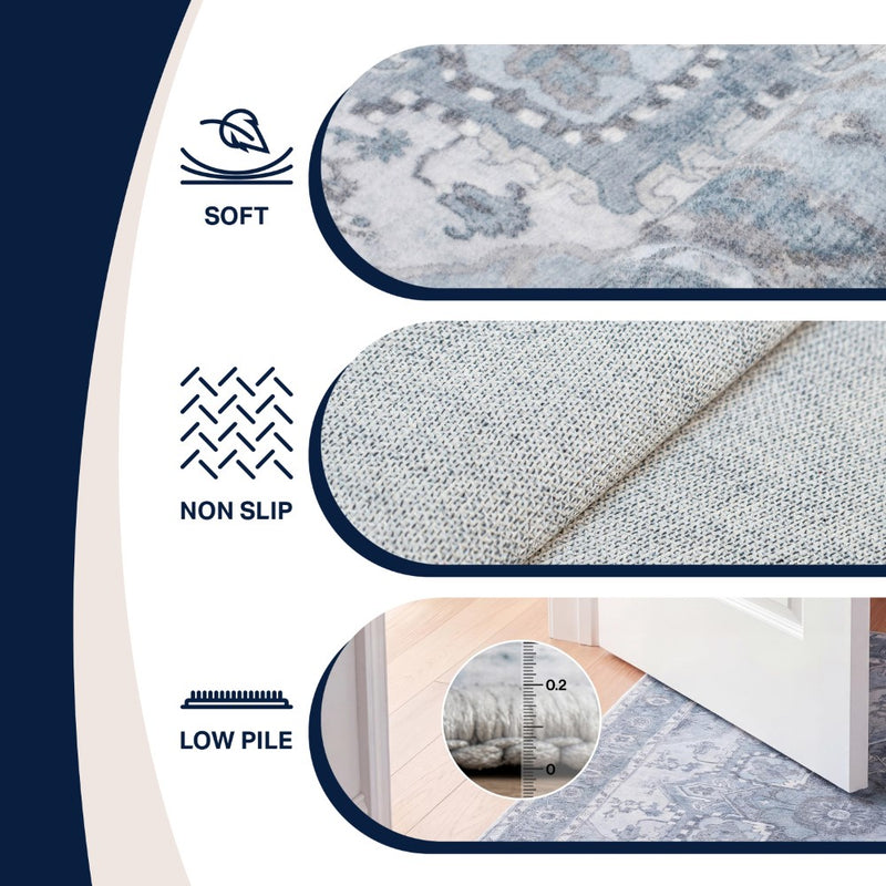 Sersi Ornate Large Medallion Border Non-slip Machine-washable Area Rug