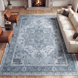 Sersi Ornate Large Medallion Border Non-slip Machine-washable Area Rug