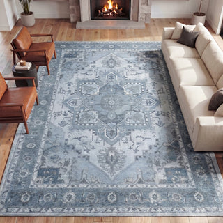 Sersi Ornate Large Medallion Border Non-slip Machine-washable Area Rug