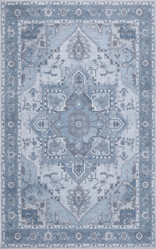 Sersi Ornate Large Medallion Border Non-slip Machine-washable Area Rug