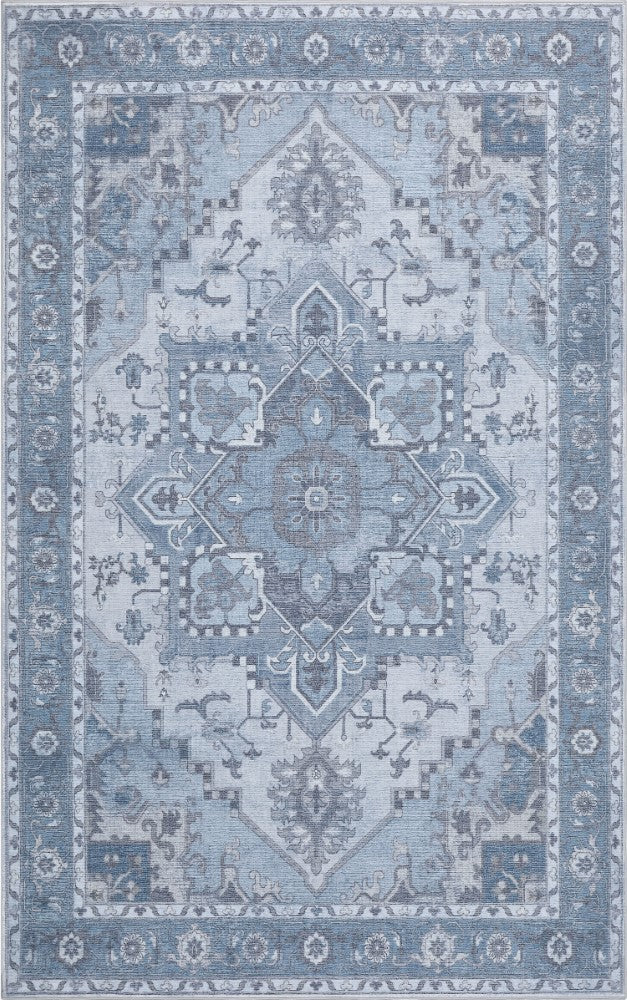 Sersi Ornate Large Medallion Border Non-slip Machine-washable Area Rug