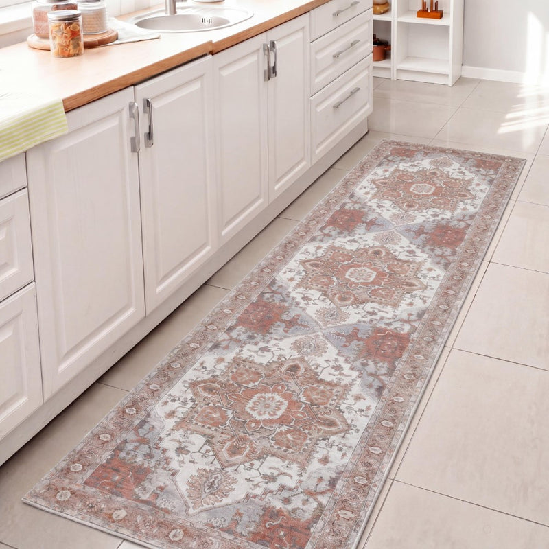 Sersi Ornate Large Medallion Border Non-slip Machine-washable Area Rug