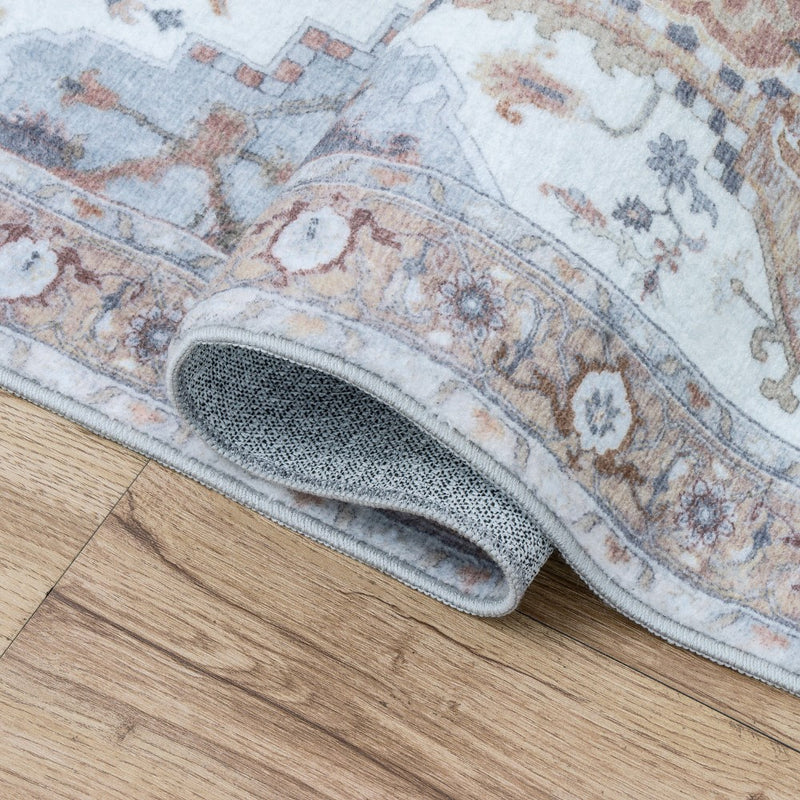 Sersi Ornate Large Medallion Border Non-slip Machine-washable Area Rug
