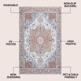 Sersi Ornate Large Medallion Border Non-slip Machine-washable Area Rug