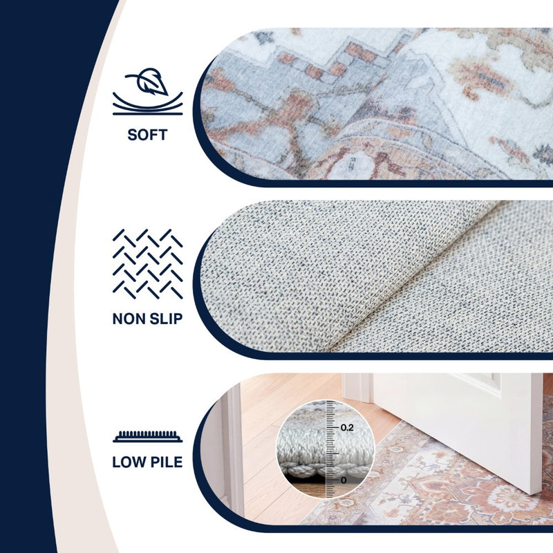 Sersi Ornate Large Medallion Border Non-slip Machine-washable Area Rug