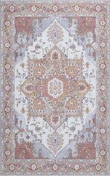 Sersi Ornate Large Medallion Border Non-slip Machine-washable Area Rug
