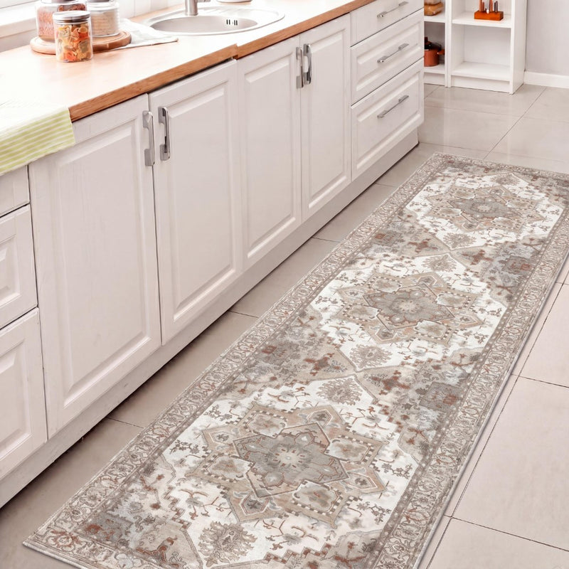 Sersi Ornate Large Medallion Border Non-slip Machine-washable Area Rug