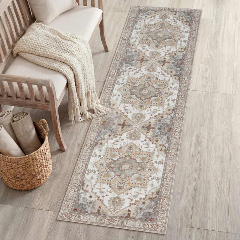 Sersi Ornate Large Medallion Border Non-slip Machine-washable Area Rug