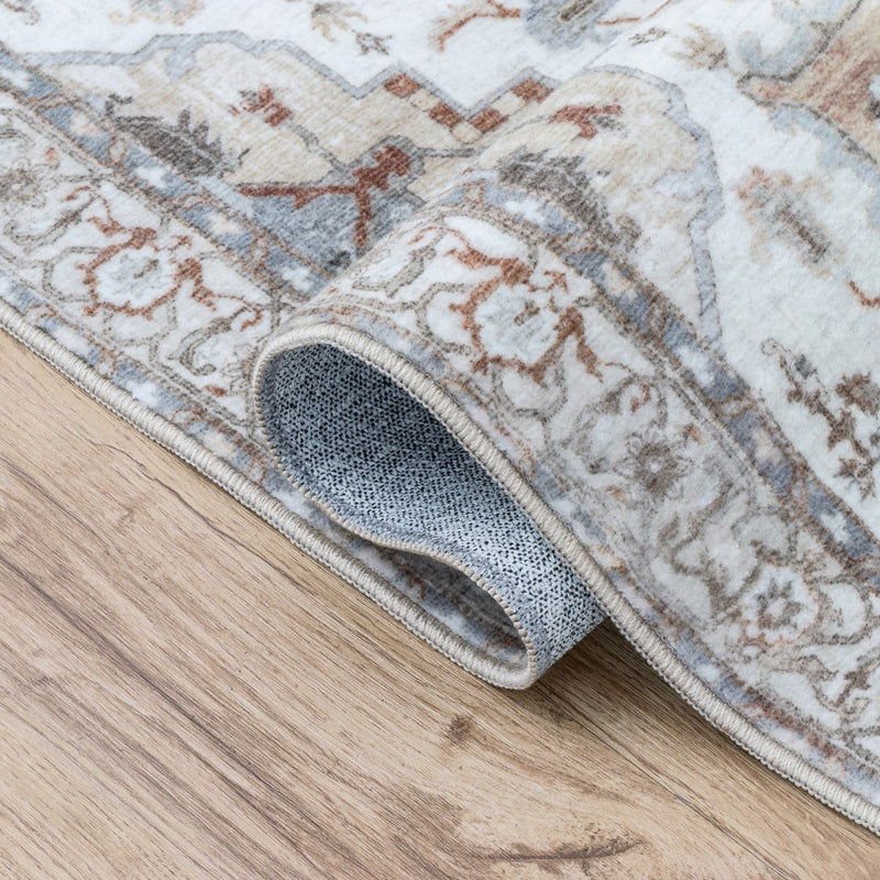 Sersi Ornate Large Medallion Border Non-slip Machine-washable Area Rug